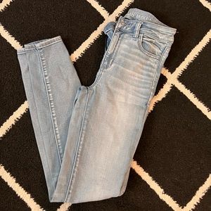 American Eagle light wash ripped jeans, size 4 long